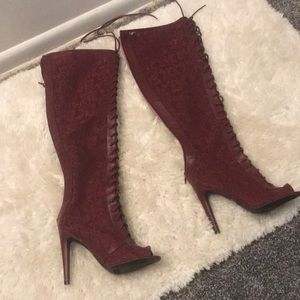 Lace knee high tie up boots